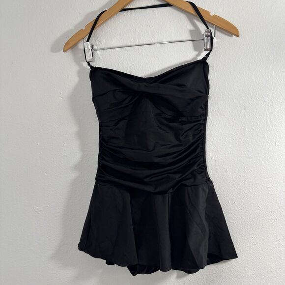 Instant Figure Swimsuit Womens 10 Black Oone‎ Piece Skirted Swimwear Beach USA - Picture 1 of 13